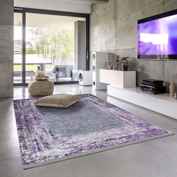 Siela | Yıkanabilen Halı | Gri&Lila | 1709-Lila
