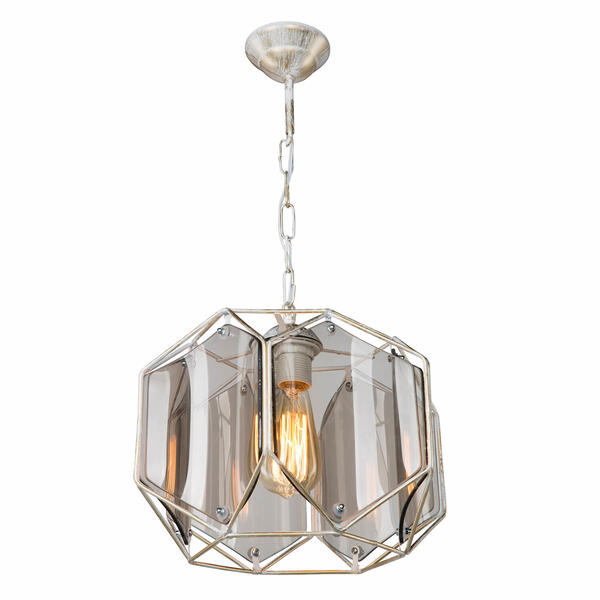 Lustre simple en épicéa à patine blanche