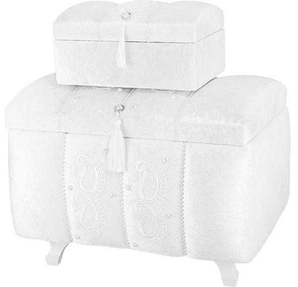 Dekonaz 2'li İnci Süslemeli Çeyiz Sandığı | Krem | SDK-0009