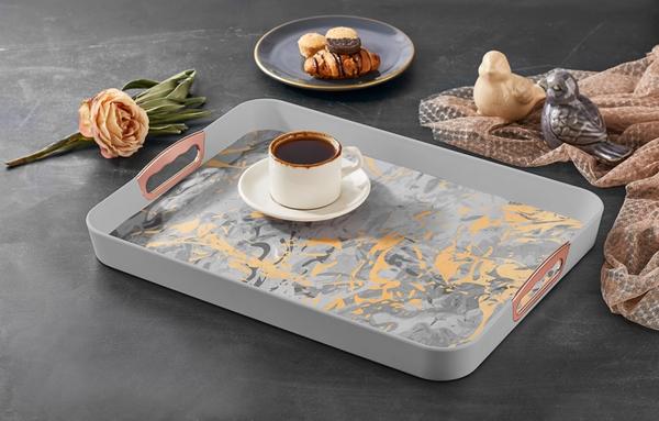 Vip Ahmet | Gri Altın Desenli Tepsi