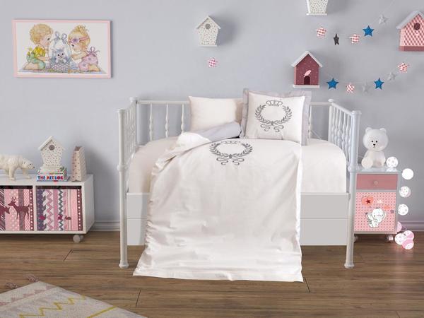 Baby Crown Luxus bestickter Bettbezug Set Grau