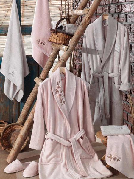Dantela Sude 3D Bamboo Bathrobe Set Powdered Stone