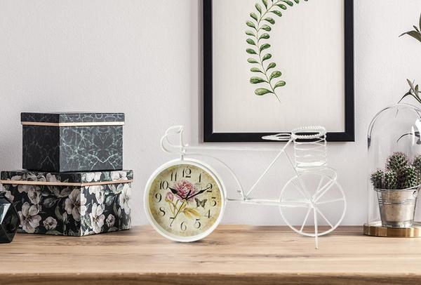 Elite Paris Bisiklet Tasarımlı Masa Saati | Beyaz & Bej | ALY-138