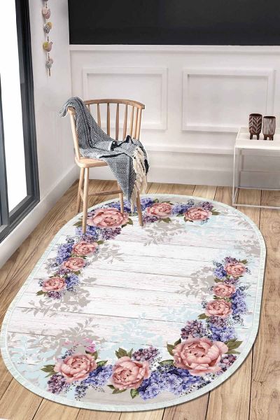 Birkilim Oval Yıkanabilir İpeksi Kaymaz Taban Dekoratif Halı | MLN-IP-O-HS-454