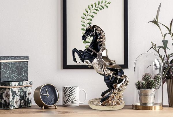 Almina Dekoratif Altın Rengi İşlemeli At Biblosu - Siyah L