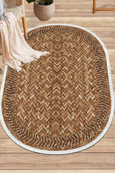 Birkilim Oval Yıkanabilir İpeksi Kaymaz Taban Dekoratif Halı | MLN-IP-O-SD-355