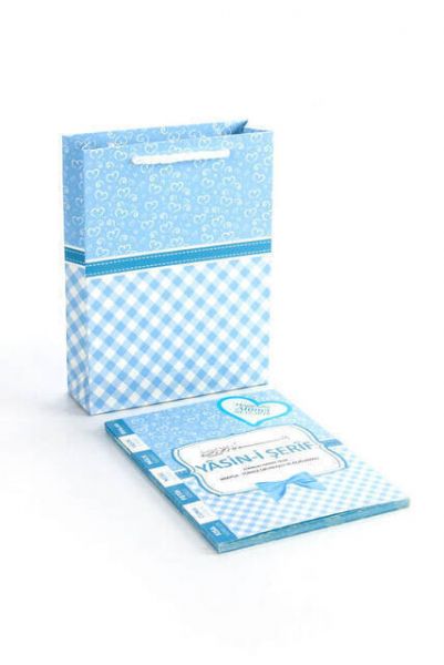 10 Stück - Yasin-Buch - Beutelgröße - 80 Seiten - Mit Namensschild - Pappbeutel - Blaue Farbe - Mevlid