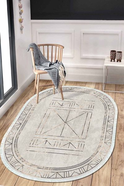 Birkilim Oval Yıkanabilir İpeksi Kaymaz Taban Dekoratif Halı | MLN-IP-O-HT-399
