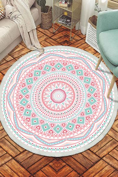 Birkilim Yuvarlak Yıkanabilir Dekoratif Halı İpeksi Kaymaz Taban | MLN-IP-SD-101