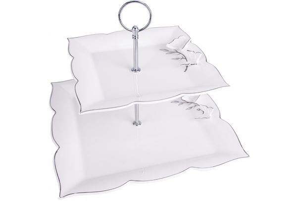 Dematex 2 Katlı Porselen Servis Tabağı | Kare | DTX-58-KARE