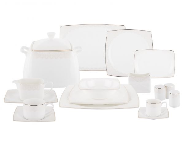 001-01-BONE CHINA PALACE 86 PIECES SQUARE DINNER SET