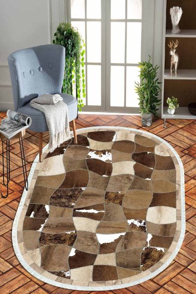 Birkilim Oval Yıkanabilir İpeksi Kaymaz Taban Dekoratif Halı | MLN-IP-O-HT-1225