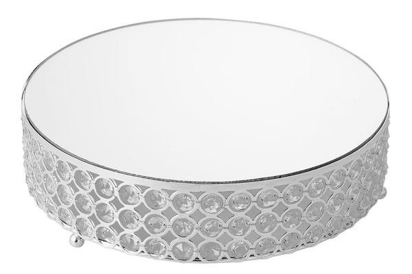 Bavary Aynalı Yuvarlak Parlak Taşlı Gümüş Servis Tepsi | 30x8cm