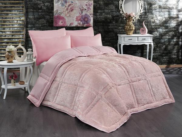 Belenay Çift Kişilik Kadife Yorgan -Pudra