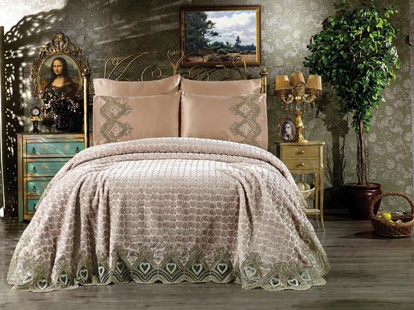 Fransız Güpürlü Sevgi Battaniye Takımı Cappucino