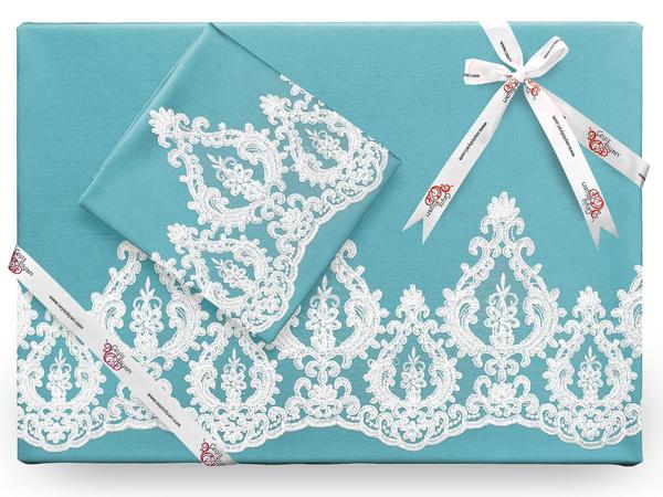 Ensemble de housse de couette en dentelle française Queen Pétrole