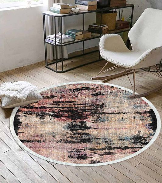 Birkilim Yuvarlak Yıkanabilir Dekoratif Halı İpeksi Kaymaz Taban | MLN-IP-YU-HT-135