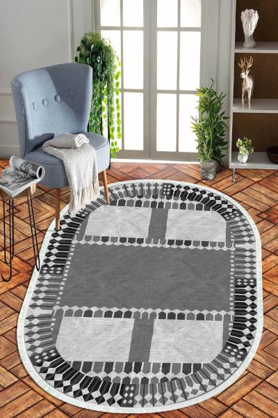Birkilim Oval Yıkanabilir İpeksi Kaymaz Taban Dekoratif Halı | MLN-IP-O-HT-939