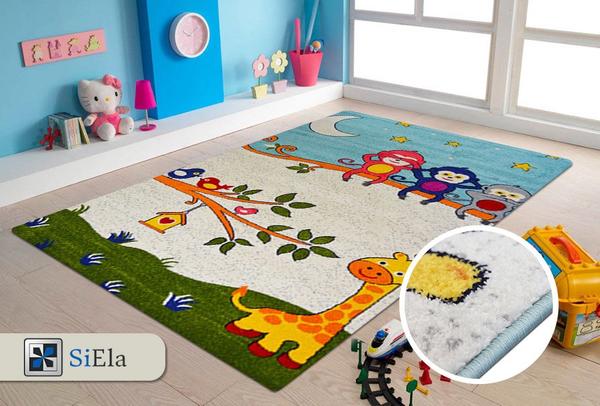 Siela Kids Collection Neşeli Maymunlar Çocuk Halısı | Mavi | S-1150-Blue