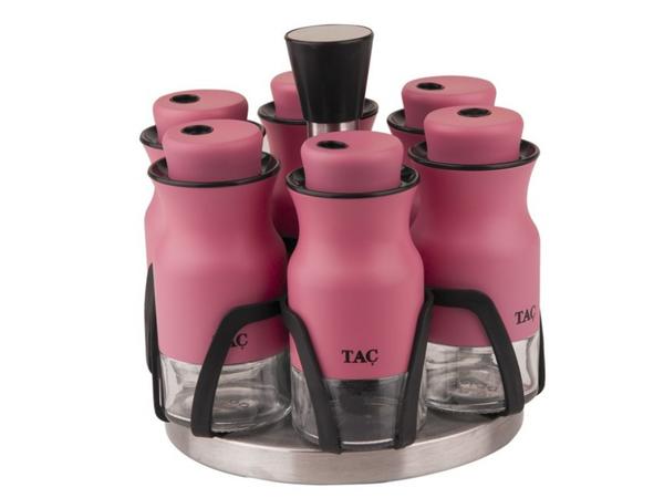 Taç Mia 7 Parça Standlı Baharatlık | Pembe | 100ml | TAC-7028