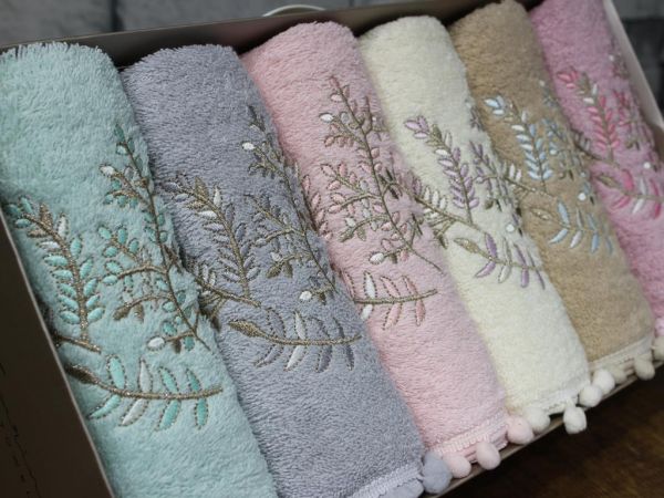 Çeyiz Diyarı Nakışlı 6 Lı Harmoni El Yüz Havlu Takımı