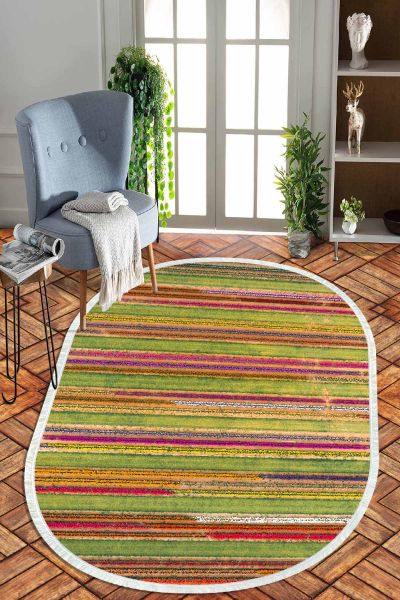 Birkilim Oval Yıkanabilir İpeksi Kaymaz Taban Dekoratif Halı | MLN-IP-O-HT-969