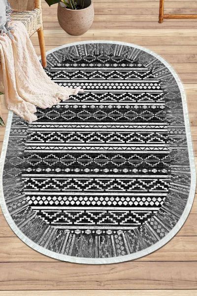 Birkilim Oval Yıkanabilir İpeksi Kaymaz Taban Dekoratif Halı | MLN-IP-O-HY-1301