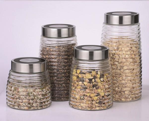 Schäfer Cam Kavanoz Seti 4 Parça Tırtıklı Siyah