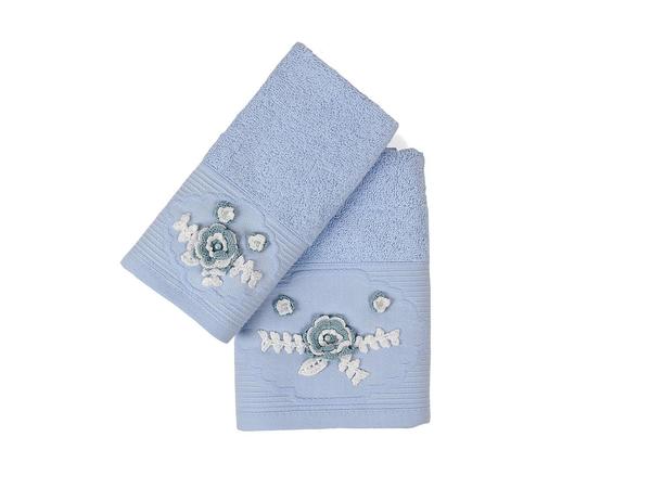 Mine Jakarlı El İşi Nakışlı Havlu Seti 2 Parça Mavi