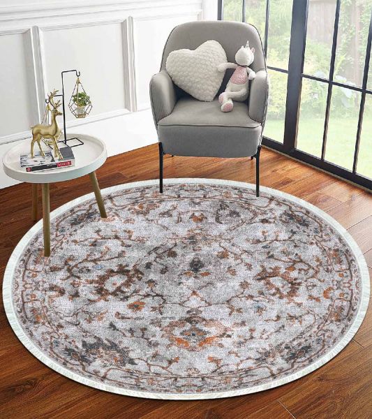 Birkilim Yuvarlak Yıkanabilir Dekoratif Halı İpeksi Kaymaz Taban | MLN-IP-YU-HT-706