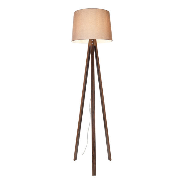 Deko Stehleuchte Walnuss Fuß Sand Beige Hut