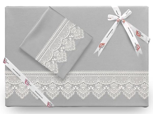 طقم غطاء لحاف Kristal French Guipure باللون الرمادي