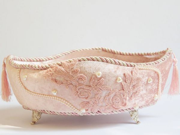 Hearts Püsküllü Gondol Lüx Havlu Sepeti Pudra