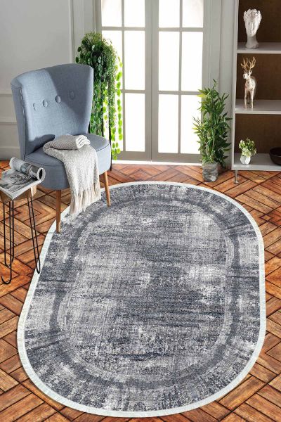 Birkilim Oval Yıkanabilir İpeksi Kaymaz Taban Dekoratif Halı | MLN-IP-O-HT-581
