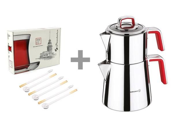 Korkmaz Vertex Çaydanlık & 6'lı Cam Kaşık Seti & Üsküdar Çay Bardak Seti Hediyeli !