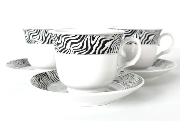 Bavary 12 Parça Fincan Seti | 6 Kişilik | Leopar Desenli | Gümüş & Siyah | Modern Tasarım