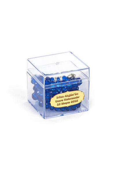Clear Plastic Box, 99 Crystal Pilgrimage Umrah Gift Rosary Navy Blue With Name Plate