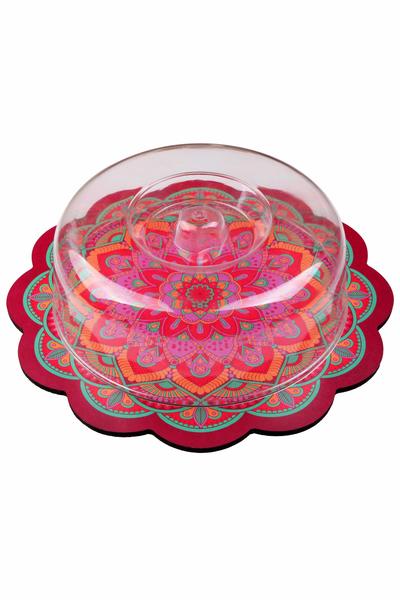 Queen's Kitchen | Lüx 2 Parça Kırmızı Çini Desen Kek Fanusu