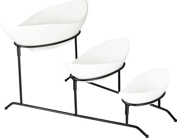 Duygu Metal Standlı 3'lü Kayık Tasarımlı Porselen Çerez - Kahvaltı Seti | Beyaz