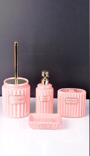 Bayev 4 Prç. Renkli Lüks Banyo Seti - 500326 - Pembe