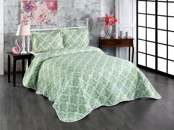 Belenay Baskılı Tek Kişilik Kapitone Yatak Örtüsü - Rose V-2 Su Yeşili