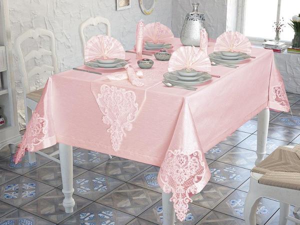 French Laced Elif Table Cloth Set 26 Pieces Powder