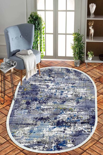 Birkilim Oval Yıkanabilir İpeksi Kaymaz Taban Dekoratif Halı | MLN-IP-O-HT-1314