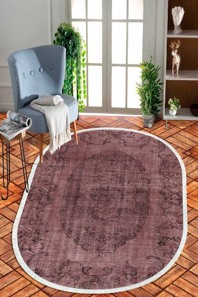 Birkilim Oval Yıkanabilir İpeksi Kaymaz Taban Dekoratif Halı | MLN-IP-O-HT-1001