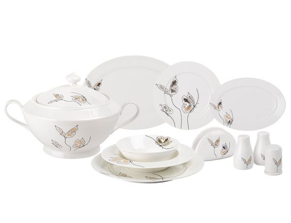 Tantitoni | New Bone Chına Butterfly 60 Parça Yuvarlak Yemek Takımı