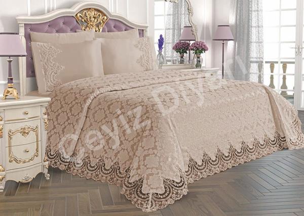 Fransız Güpürlü Çeyizlik Pike Takımı Nehir Cappucino