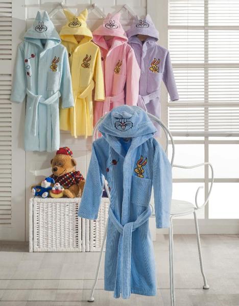 Tavşan Nakışlı Kadife Çocuk Bornozu 8-10 Yaş