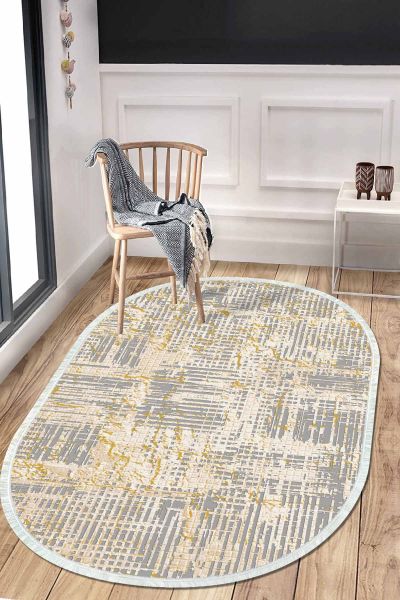 Birkilim Oval Yıkanabilir İpeksi Kaymaz Taban Dekoratif Halı | MLN-IP-O-HT-035