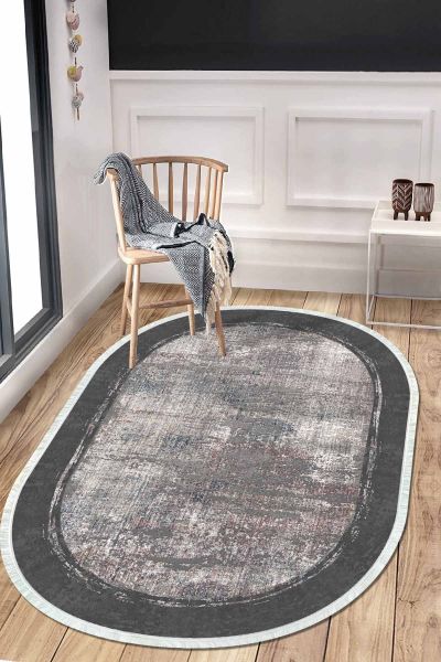Birkilim Oval Yıkanabilir İpeksi Kaymaz Taban Dekoratif Halı | MLN-IP-O-HT-356
