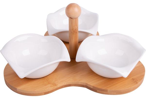Duygu 4 Parça Kahvaltılı / Çerezlik Seti | Bambu Porselen | Beyaz | Dg-8023